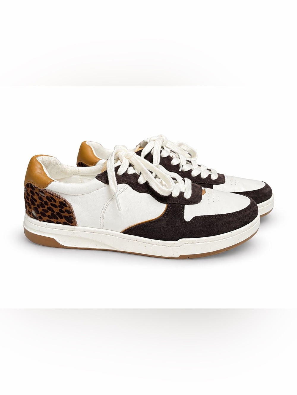 Madewell White, Black & Brown Leopard Accent Leather Sneakers